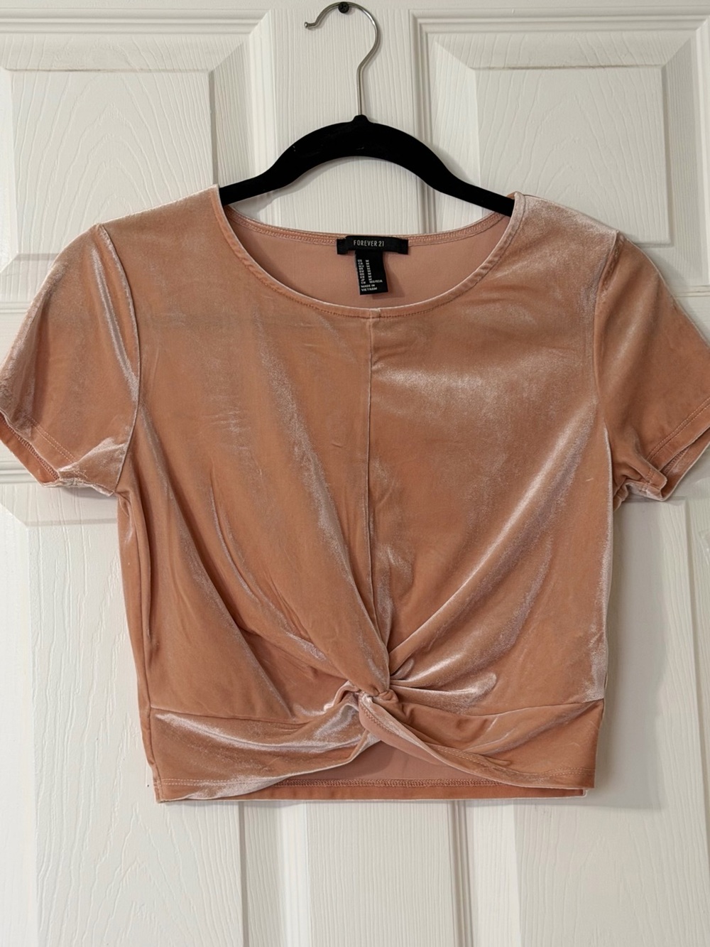 Forever 21 Blush-Peach Velvet Twist Front Crop Top